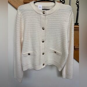 NWT LOFT White Textured Knit Button Up Cardigan Sweater - Size XL
